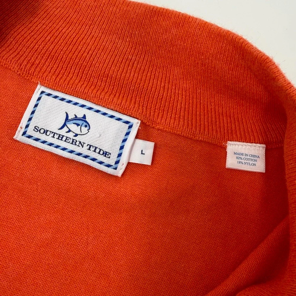 Southern Tide Mens Large Orange Cotton Blend 1/4 Zip Skipjack‎ Logo Sweater